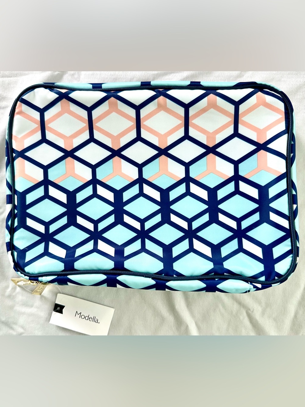 Modella Travel Organizer Cosmetic Toiletry Case Blue Geometric Zip around NWT